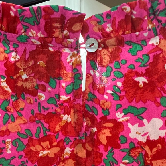 Womens Pink Floral Ruffle Sleeve Mini Dress - Picture 5 of 5